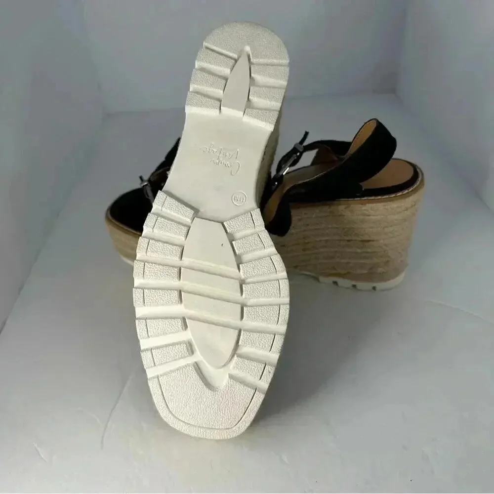 Crown Vintage Platform Espadrille Sandals Black Size11